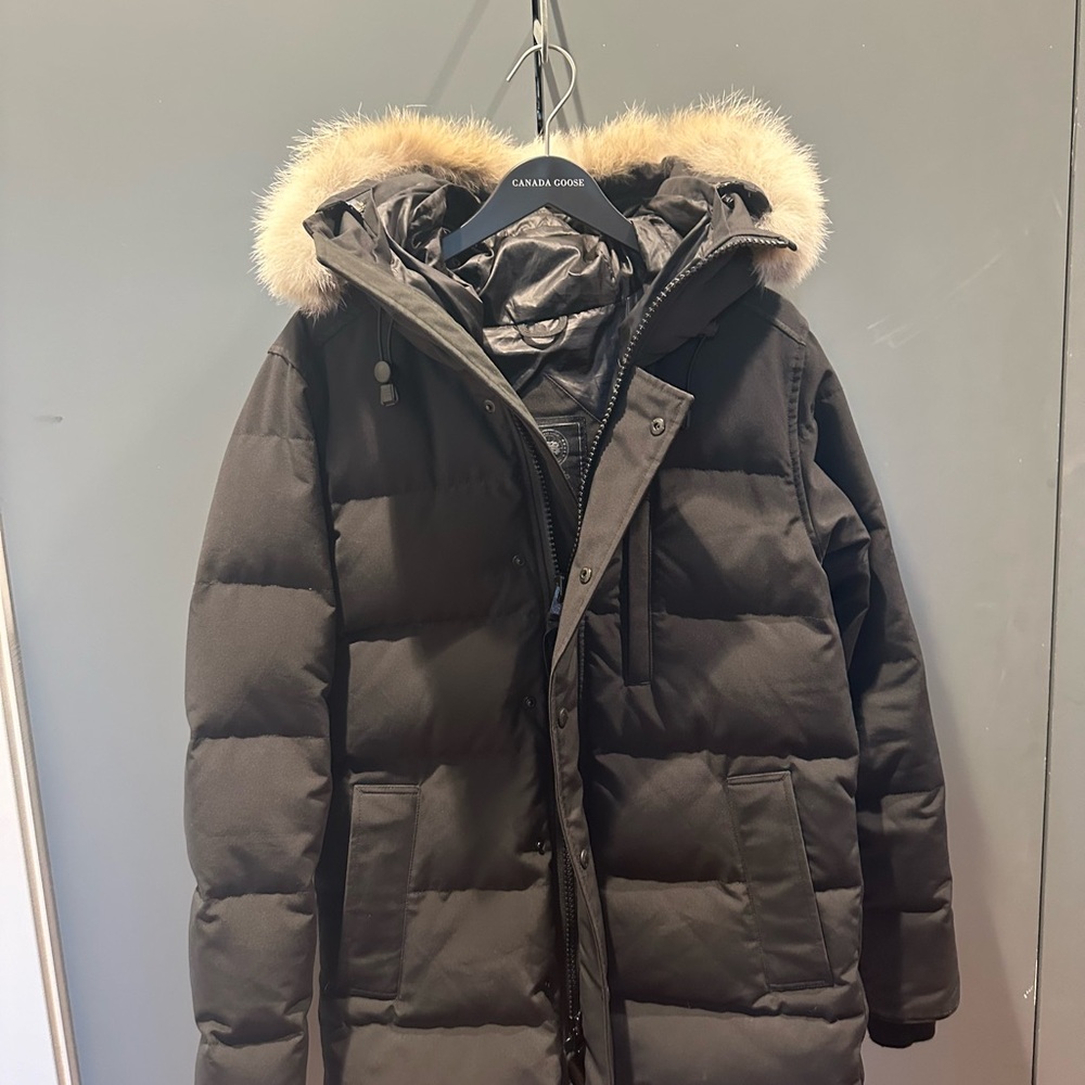 Men’s Canada Goose Black Puffer Jacket with Fur Trim